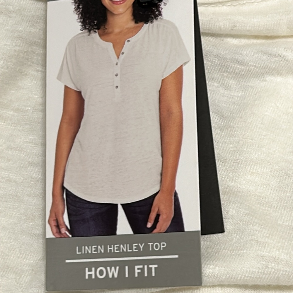 EDDIE  BAUER WOMEN  LINEN HENLEY  TOP  HOW I FIT SIZE S EASY RELAXED FIT